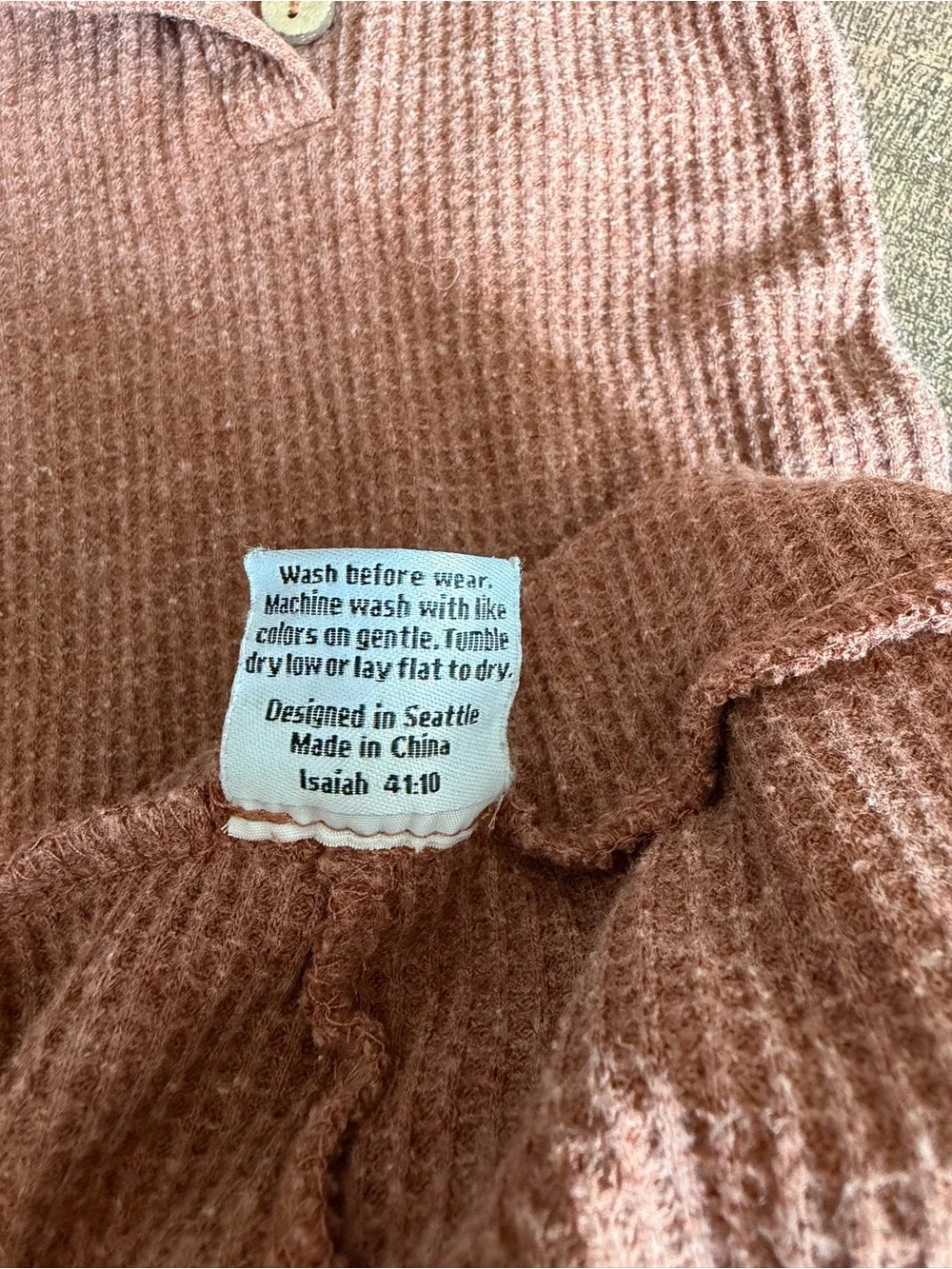 Orcas Lucille Terracotta Waffle Knit 2-Piece Set Rust Henley Long Sleeve 0-6M